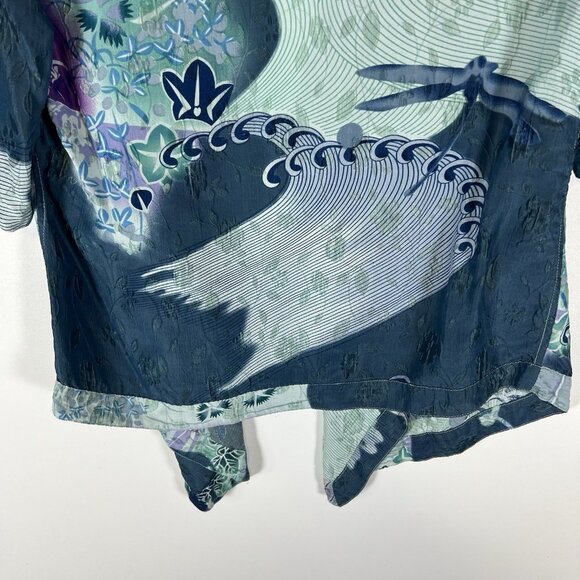 Citron Santa Monica Silk Blend Jacket Open Front Lightweight Geen Blue Petite M - Picture 10 of 10